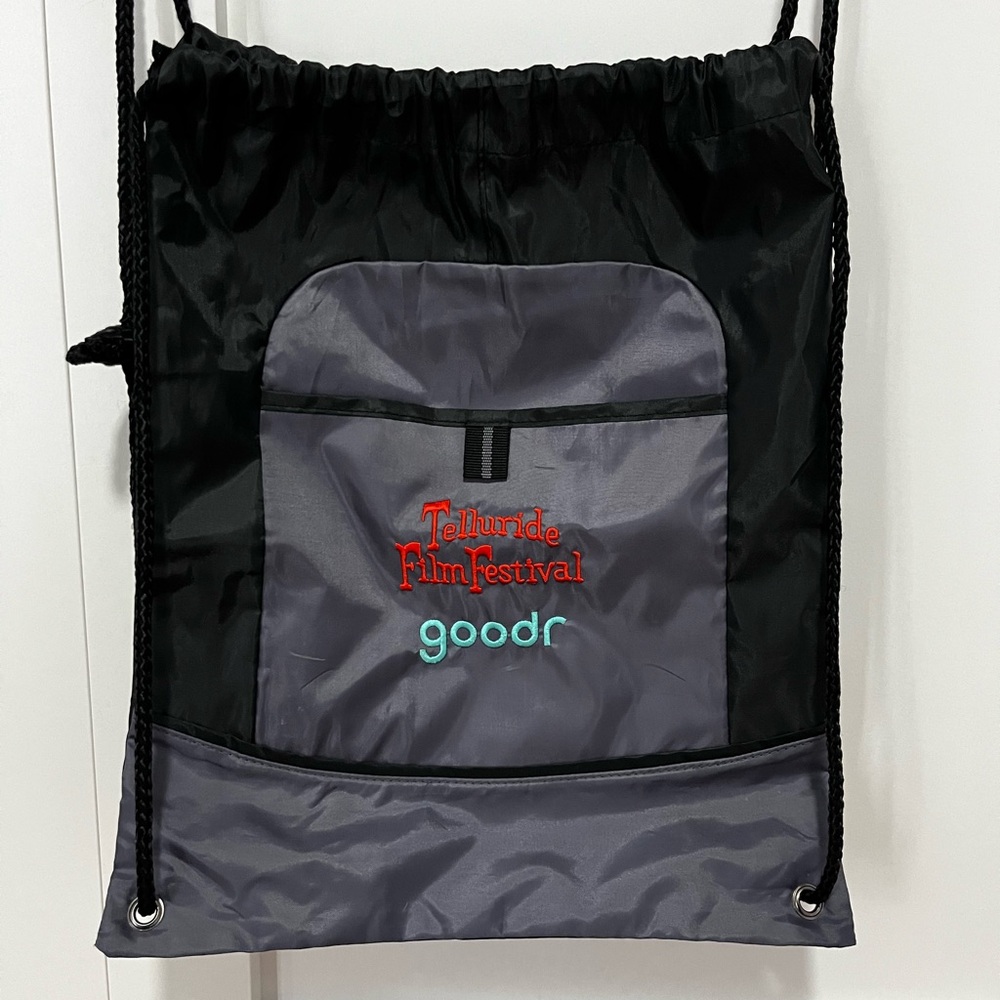 Telluride Film Fest 2025 Black and Gray Drawstring Backpack